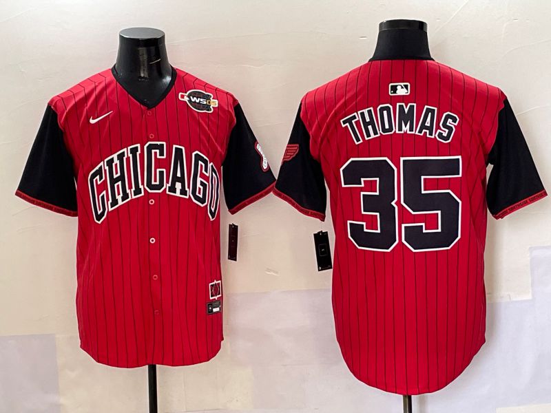 Men 2025 Chicago White Sox #35 Thomas Red Stripe Joint Name Nike MLB Jersey style 41